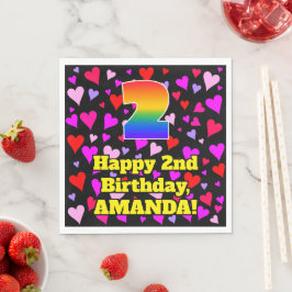 Guardanapo De Papel segundo aniversário: Padrão de Corações Adoráveis,