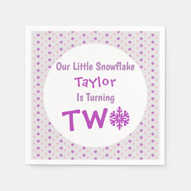 Guardanapo De Papel Segundo aniversário Pequeno Floco de Neve (Frente)