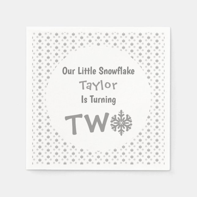 Guardanapo De Papel Segundo aniversário Pequeno Floco de Neve (Frente)