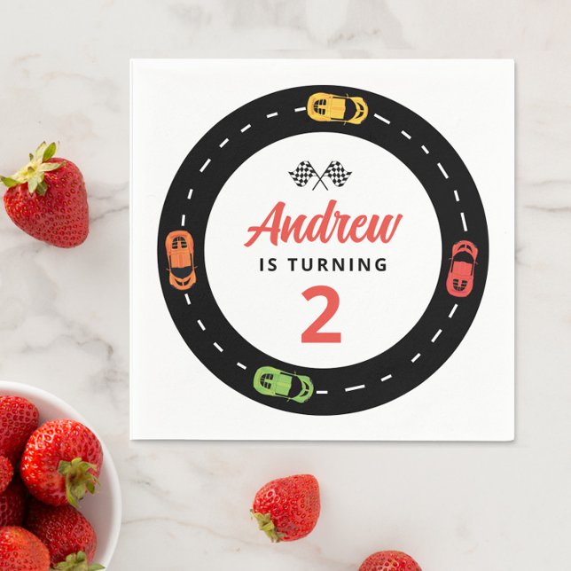 Guardanapo De Papel Segundo aniversário Race Track Cars Boys (Criador carregado)