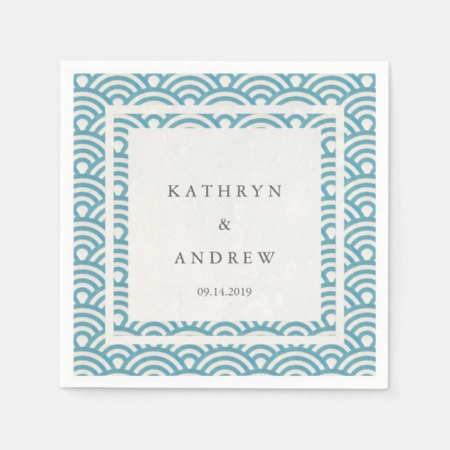 Guardanapo De Papel Seigaiha Japonês Onda Verde Azul Elegante (Frente)