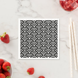 Guardanapo De Papel Seigaiha, Ondas, Japonês, Preto e Branco