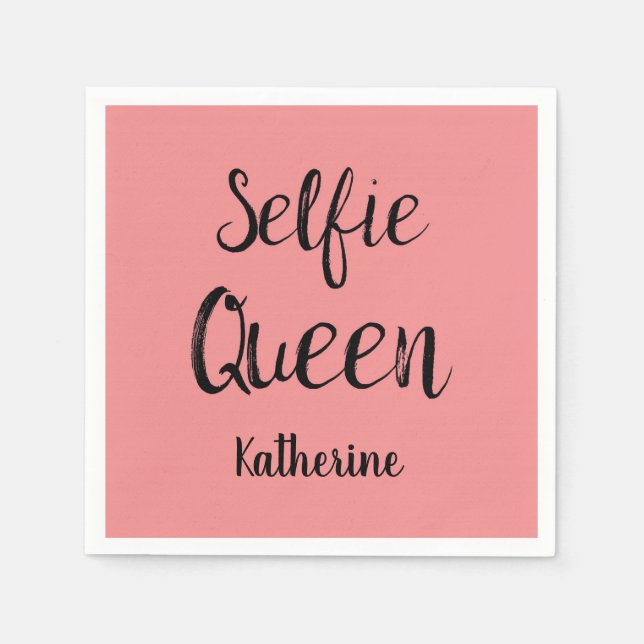 Guardanapo De Papel Selfie Queen Name Personalised Orange Coral (Frente)