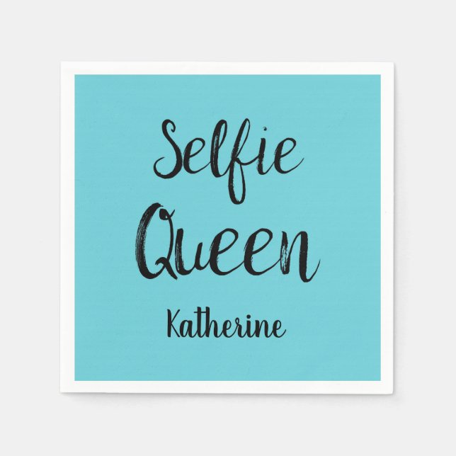 Guardanapo De Papel Selfie Queen Name Personalised Turquoise Teal Blue (Frente)