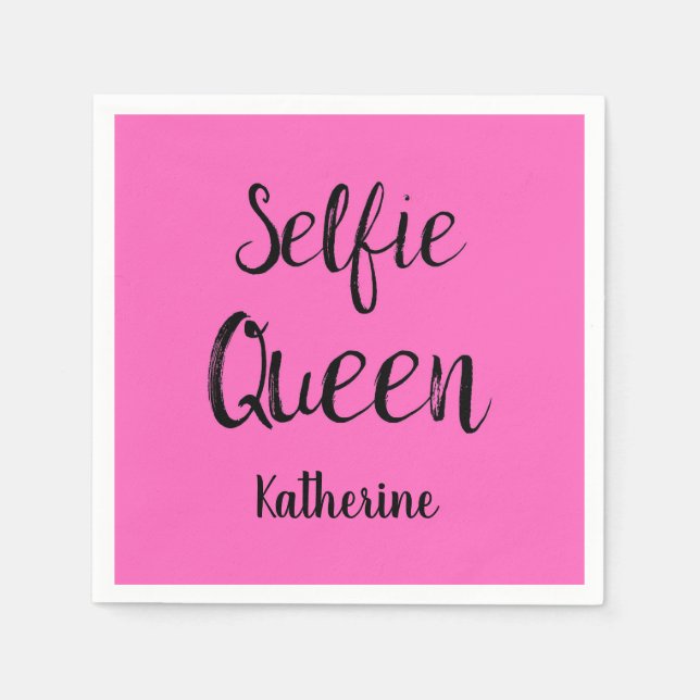 Guardanapo De Papel Selfie Queen Name Personalized Fuchsia Hot Pink (Frente)