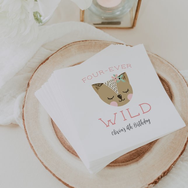 Guardanapo De Papel Selvagem de Quatro Anos | Woodland Boho Aniversári (Criador carregado)