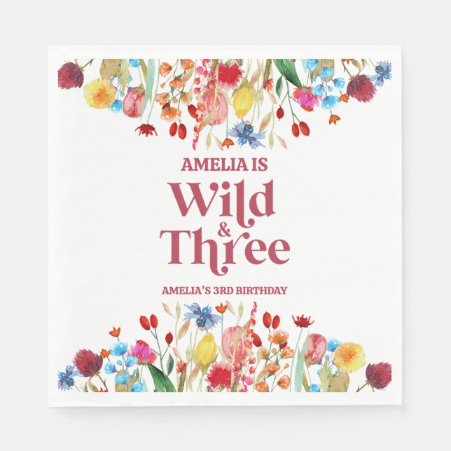 Guardanapo De Papel Selvagem e Três aniversário de 3 anos (Frente)