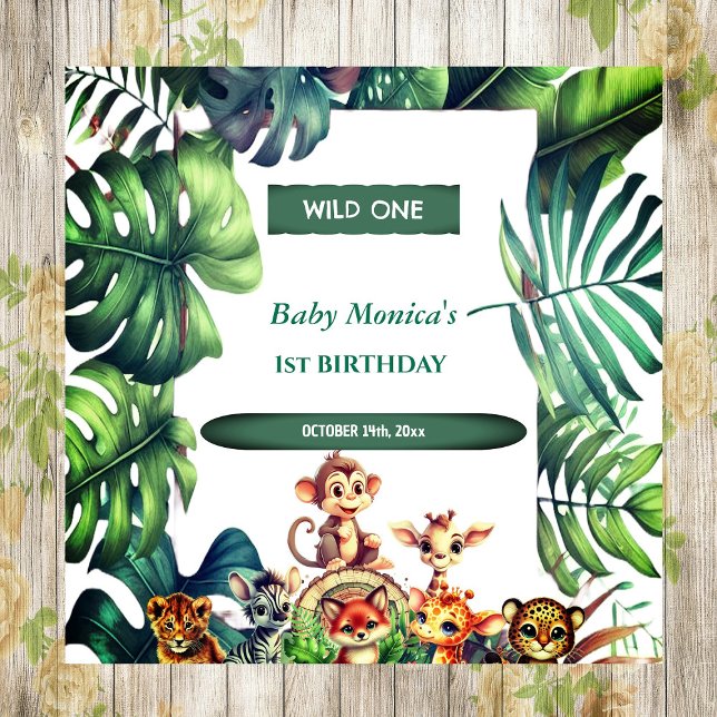 Guardanapo De Papel Selvagem Selvagem Selvagem Safari Folhas Tropicais (Wild One Birthday Jungle Safari Tropical Leaves Napkins)