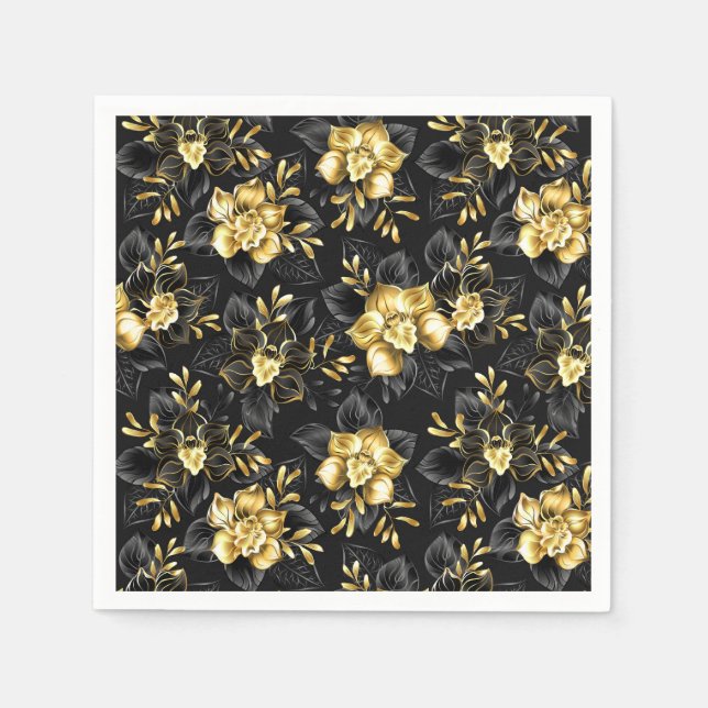Guardanapo De Papel Sem costura com orquídeas de joalharia (Frente)