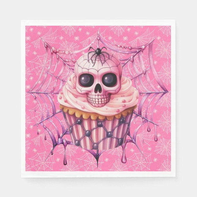 Guardanapo De Papel Semanas de Aranha Rosa Halloween (Frente)