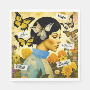 Guardanapo De Papel Senhora das Vintagens, Borboletas, Flores e Inspir