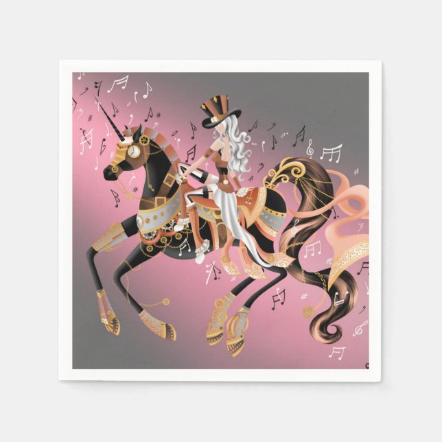 Guardanapo De Papel Senhora e Cavalo Mecânico Steampunk (Frente)