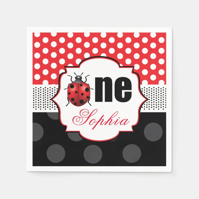 Guardanapo De Papel Senhorita Elegante Personalizada Ladybug Primeiro  (Frente)