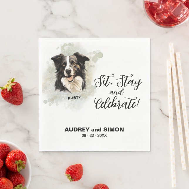 Guardanapo De Papel Sente-se, fique e comemore o casamento Collie na f (Insitu)