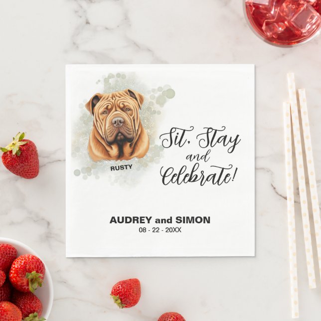 Guardanapo De Papel Sente-se, fique e comemore o casamento do Shar Pei (Insitu)