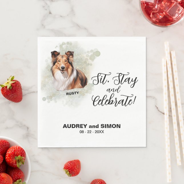 Guardanapo De Papel Sente-se, fique e comemore Shetland Sheepdog (Insitu)