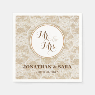 Guardanapo De Papel Serapilheira e laço, Sr. & Sra. Personalized