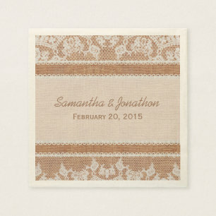 Guardanapo De Papel Serapilheira rústica & casamento branco do laço