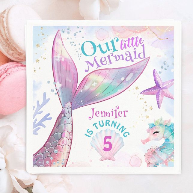 Guardanapo De Papel Sereia 5 de Aniversário Sob O Mar Sereia Rosa (Criador carregado)