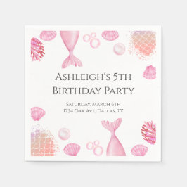Guardanapo De Papel Sereia Cor-de-rosa com Festa de aniversário