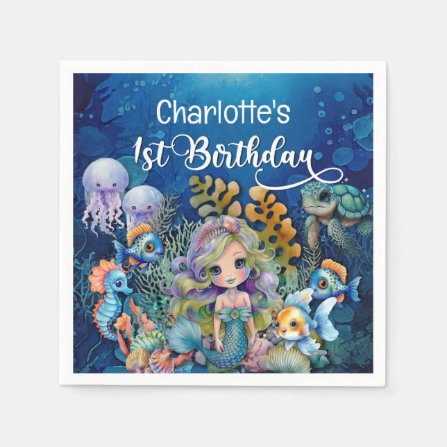 Guardanapo De Papel Sereia de 1º Aniversário (Frente)