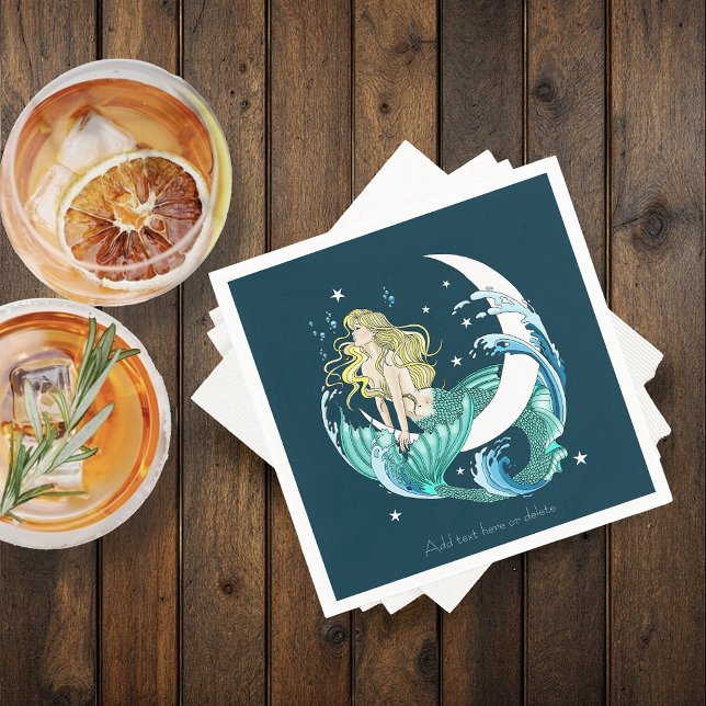 Guardanapo De Papel Sereia Loira Lua Crescente Fantasia Art Déco (Criador carregado)