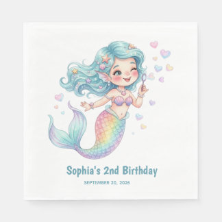 Guardanapo De Papel Sereia Nome Personalizado e Data de Nascimento
