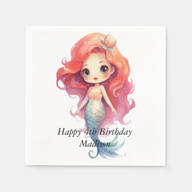 Guardanapo De Papel Sereia Personalizada Meninas Aniversário Napkins (Frente)