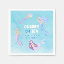 Guardanapo De Papel Sereia primeiro aniversario ONEder mar Blue Budget