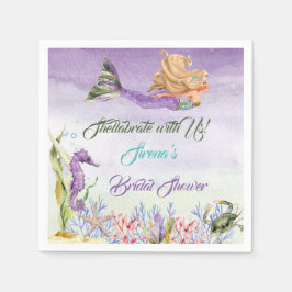 Guardanapo De Papel Sereia Roxo Verde Dourado Cavalo-Marinho Caranguej