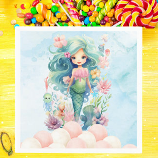 Guardanapo De Papel Sereia Whimid Festa de aniversário Azul Cor-de-ros