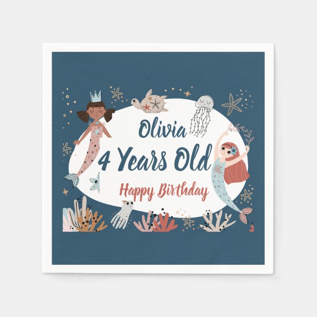 Guardanapo De Papel Sereid Ocean Sea Beach Party Octopus Birthday Kid (Frente)