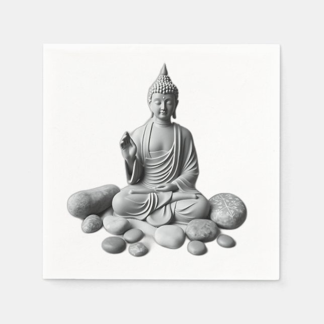 Guardanapo De Papel Serene Buda com Pedras e Plantas (Frente)