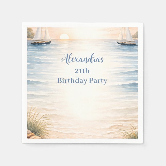 Guardanapo De Papel Serene Coastal Sail Birthday (Frente)