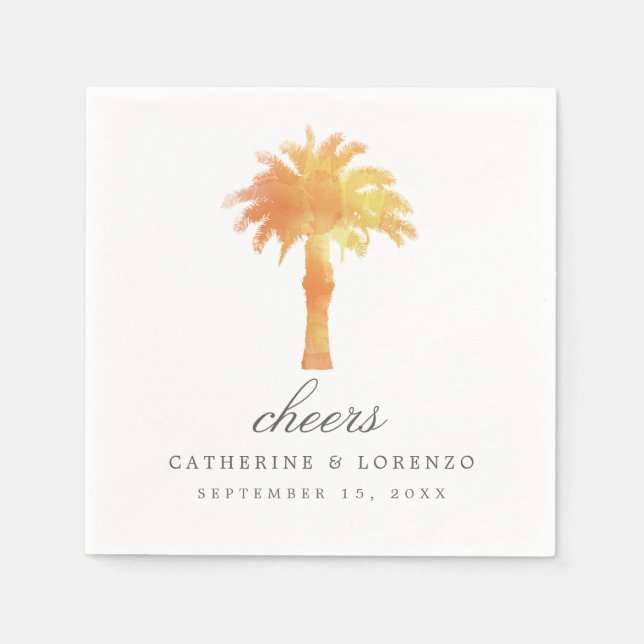 Guardanapo De Papel Serene Palm Tree Watercolor | Casamento (Frente)