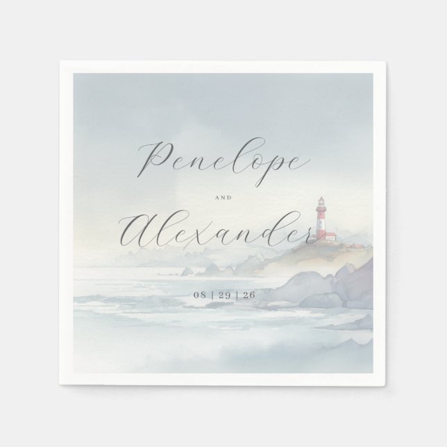 Guardanapo De Papel Serene Pastel Coastal Lighthouse (Frente)