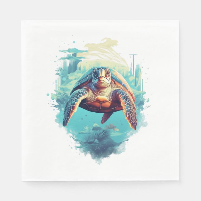 Guardanapo De Papel Serene Underwater Turtle (Frente)