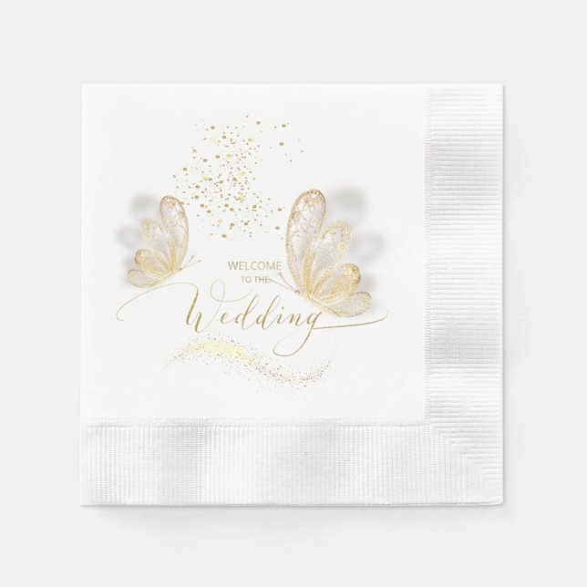 Guardanapo De Papel Servilleta de papel con mariposas doradas (Frente)