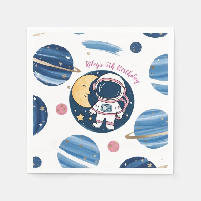 Guardanapo De Papel Servilleta De Papel Cumpleaños Astronauta PinkBlue (Frente)