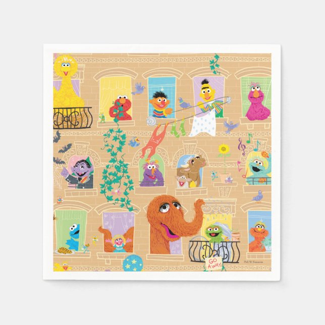 Guardanapo De Papel Sesame Street Apartment Windows Pattern (Frente)