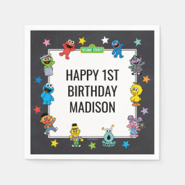 Guardanapo De Papel Sesame Street Characters Chalkboard Birthday