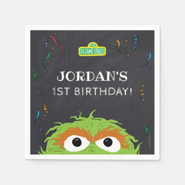 Guardanapo De Papel Sesame Street | Oscar Birthday Chalkboard (Frente)
