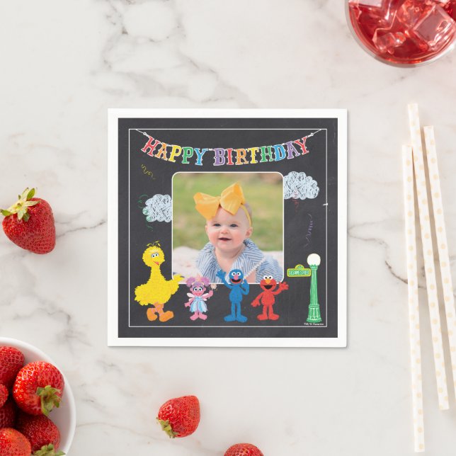 Guardanapo De Papel Sesame Street Pals Chalkboard Rainbow Aniversário (Insitu)
