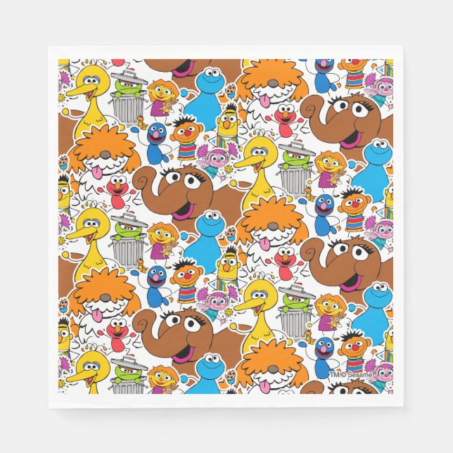 Guardanapo De Papel Sesame Street Pals Doodley Patterno (Frente)
