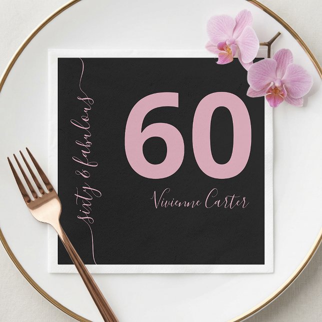 Guardanapo De Papel Sessenta e Fabuloso Script Rosa Aniversário de 60  (Sixty and Fabulous Script Pink 60th Birthday Party Napkins)