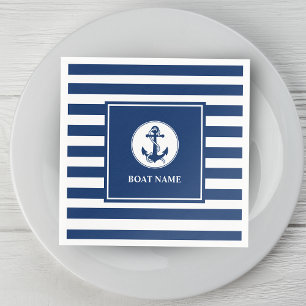 Guardanapo De Papel Seu Nome De Barco Rope & Anchor Blue Stripes