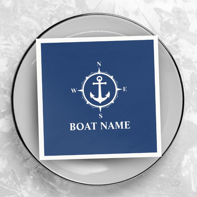 Guardanapo De Papel Seu nome de boi Compass Anchor Blue (Criador carregado)