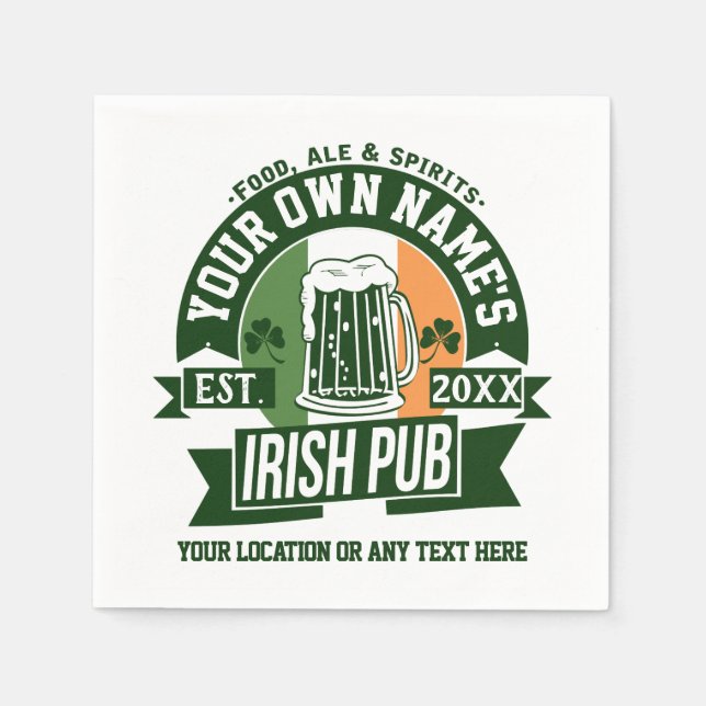 Guardanapo De Papel Seu Nome Irish Pub | Personalizar Dia de São Patrí (Frente)