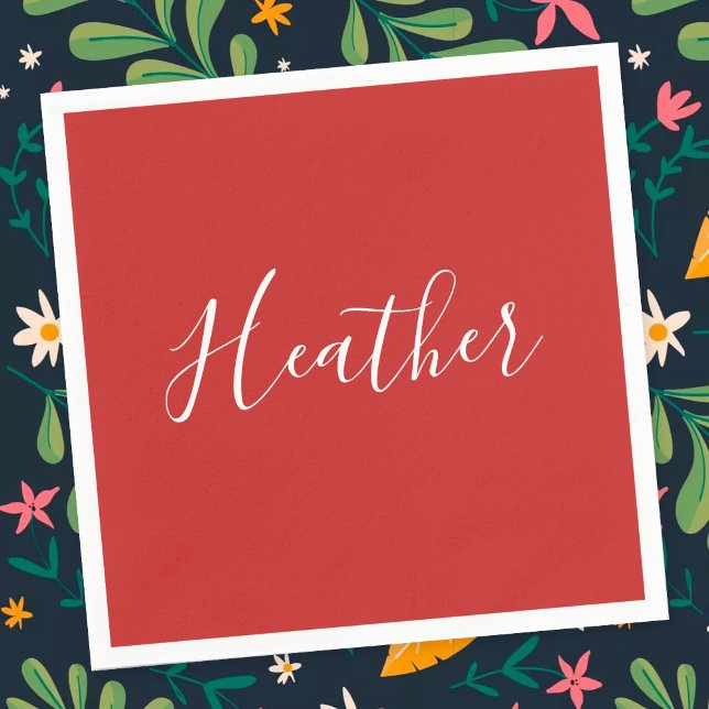 Guardanapo De Papel Seu Script Branco Personalizado em Vermelho (Criador carregado)