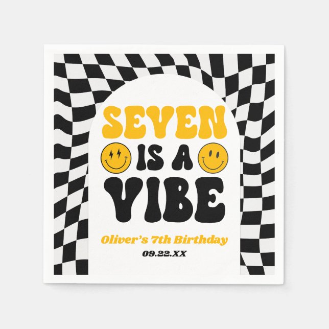 Guardanapo De Papel Seven Is A Vibe Retro Seventh 7th Birthday Party (Frente)